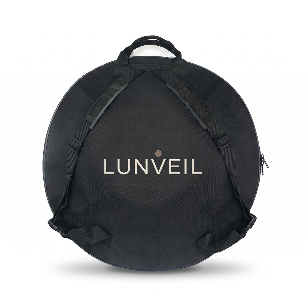 Housse de transport rembourrée Lunveil pour handpan, vue de face avec bretelles