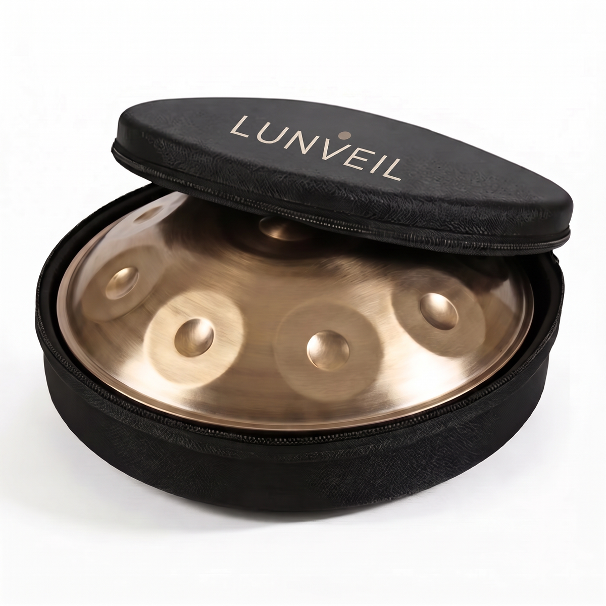 Handpan KAIROSÉ dans sa housse de transport rembourrée Lunveil