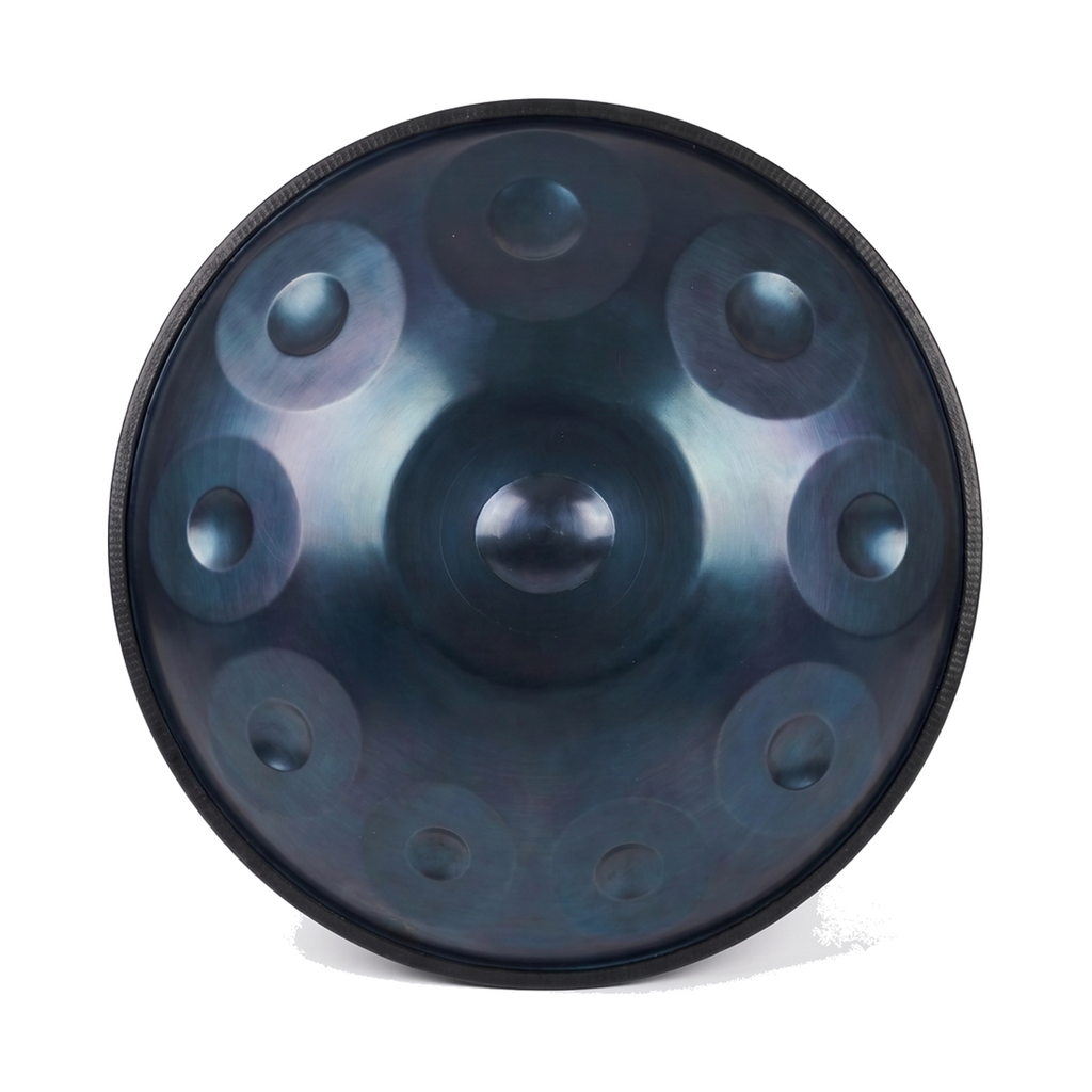 Handpan SONARA vu de dessus, gamme D Kurd, champ tonal visible